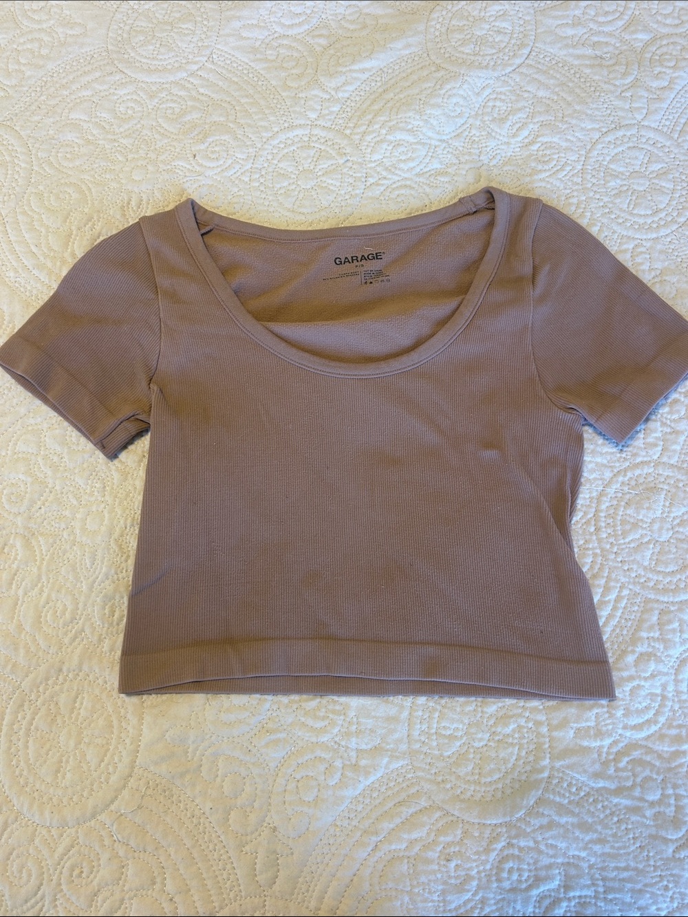 Garage Scoop Neck Ribbed Crop Top in Taupe